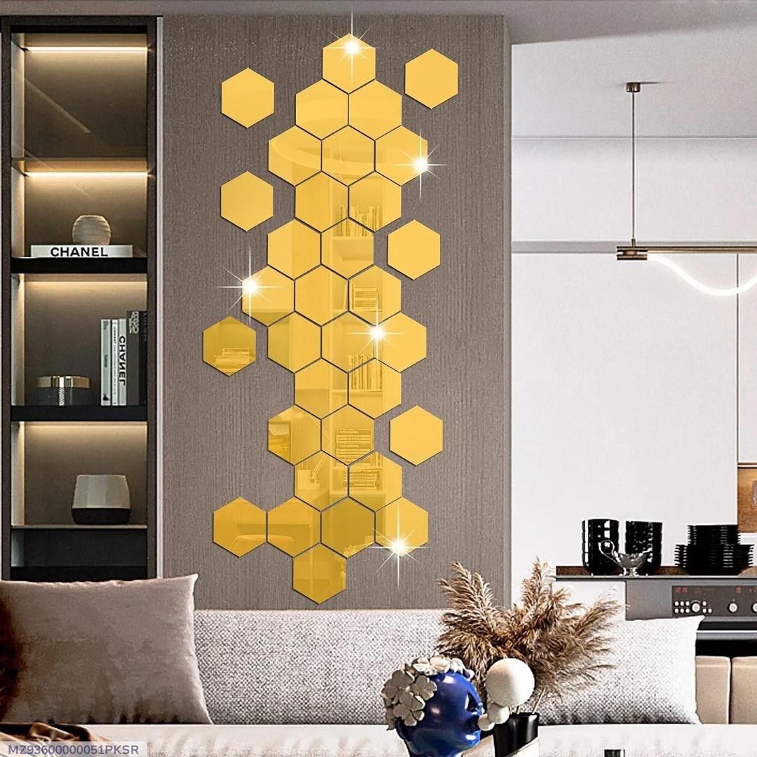 4 Pcs Hexagon Acrylic Mirror Wall Decals - Self-Adhesive Stickers