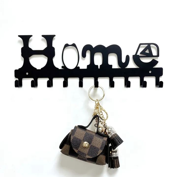 Wall Mounted Metal Key Holder Rack - 10 Hooks for Keys, Coats & Clothes