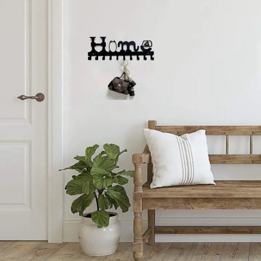 Wall Mounted Metal Key Holder Rack - 10 Hooks for Keys, Coats & Clothes
