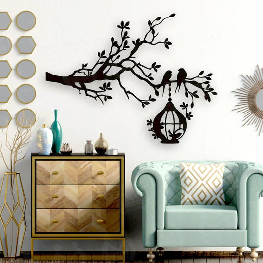 3D Wooden Tree Wall Art with Birds and Nest - Modern Home Decor