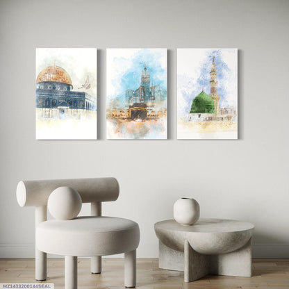 Allah Muhammad Wooden Wall Art Set (3 Pcs) - Premium Islamic Calligraphy