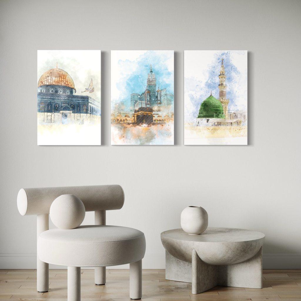 Allah Muhammad Wooden Wall Art Set (3 Pcs) - Premium Islamic Calligraphy