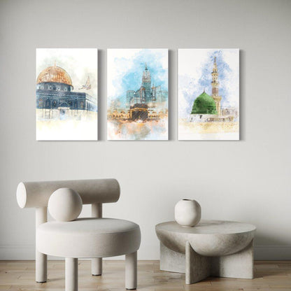 Allah Muhammad Wooden Wall Art Set (3 Pcs) - Premium Islamic Calligraphy