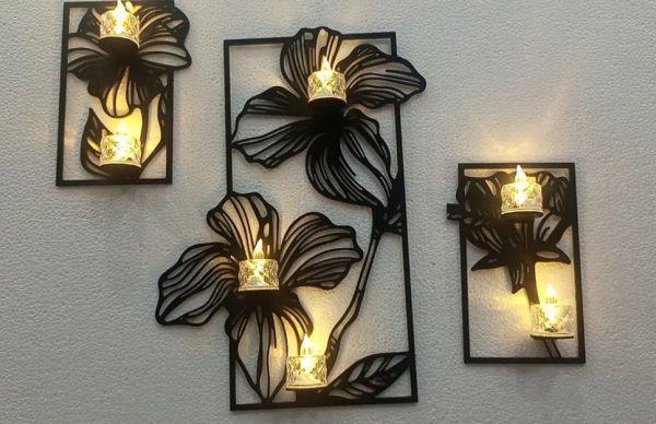 3 Piece Black Flower Metal Wall Art Set - Elegant Modern Decor