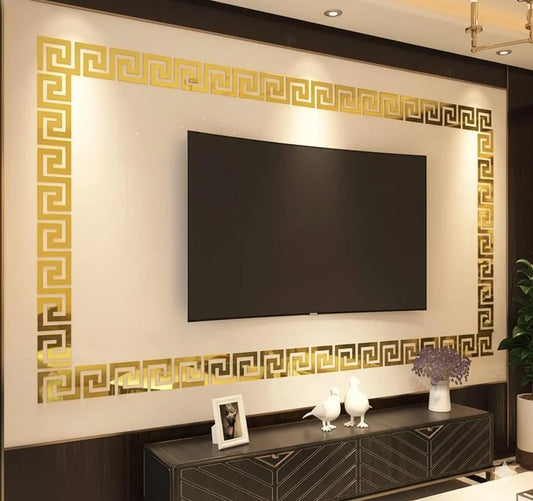12 Pcs Versace Style Acrylic Mirror Decals - Gold & Silver Wall Border Set