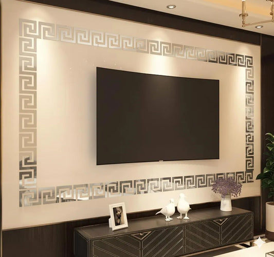12 Pcs Versace Style Acrylic Mirror Decals - Gold & Silver Wall Border Set