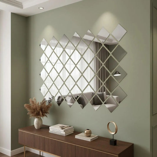 6 Pcs Square Acrylic Mirror Wall Decals - Gold & Silver Border Set