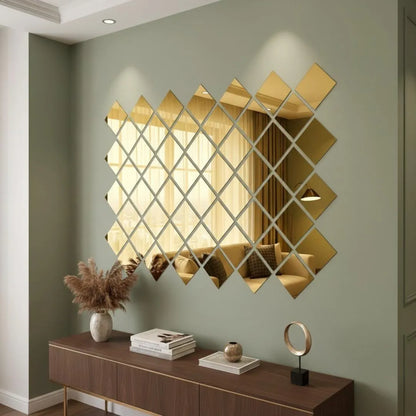 6 Pcs Square Acrylic Mirror Wall Decals - Gold & Silver Border Set