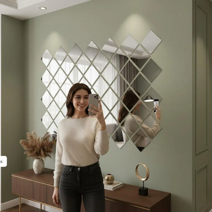 6 Pcs Square Acrylic Mirror Wall Decals - Gold & Silver Border Set