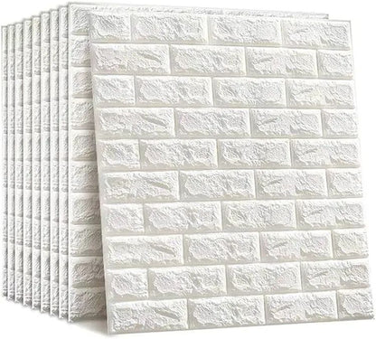 3D White Brick Wall Stickers - Self-Adhesive Peel and Stick Wallpaper Wall Décor, – White – 70*77cm