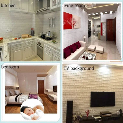 3D White Brick Wall Stickers - Self-Adhesive Peel and Stick Wallpaper Wall Décor, – White – 70*77cm
