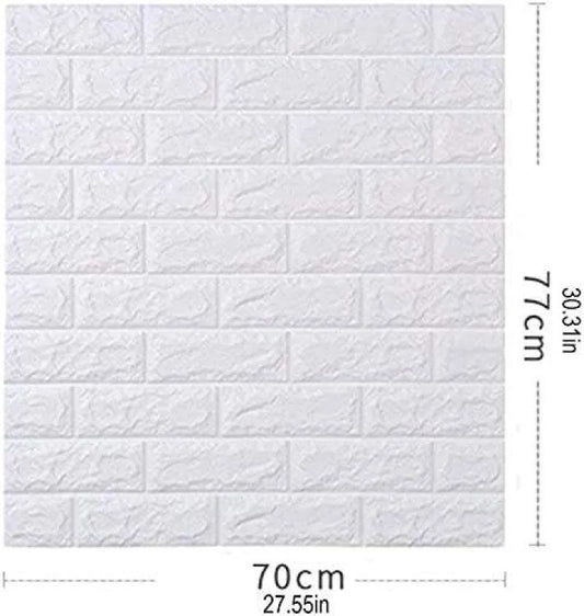3D White Brick Wall Stickers - Self-Adhesive Peel and Stick Wallpaper Wall Décor, – White – 70*77cm