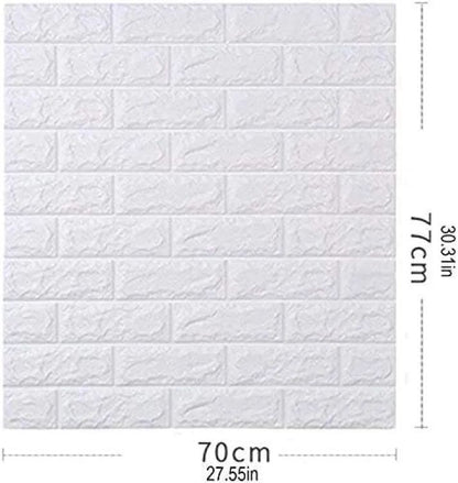 3D White Brick Wall Stickers - Self-Adhesive Peel and Stick Wallpaper Wall Décor, – White – 70*77cm