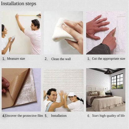 3D White Brick Wall Stickers - Self-Adhesive Peel and Stick Wallpaper Wall Décor, – White – 70*77cm