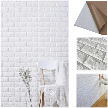 3D White Brick Wall Stickers - Self-Adhesive Peel and Stick Wallpaper Wall Décor, – White – 70*77cm