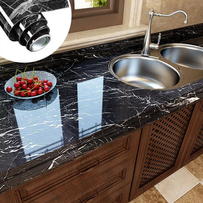 Black Marble Wallpaper (60cm x 2m) - Waterproof Self-Adhesive Kitchen Decor