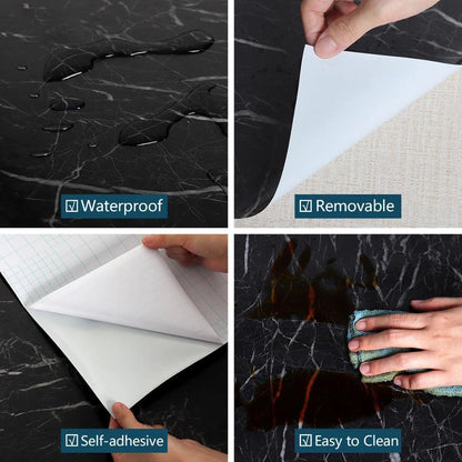 Black Marble Wallpaper (60cm x 2m) - Waterproof Self-Adhesive Kitchen Decor