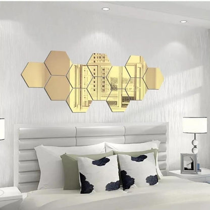 4 Pcs Hexagon Acrylic Mirror Wall Decals - Self-Adhesive Stickers