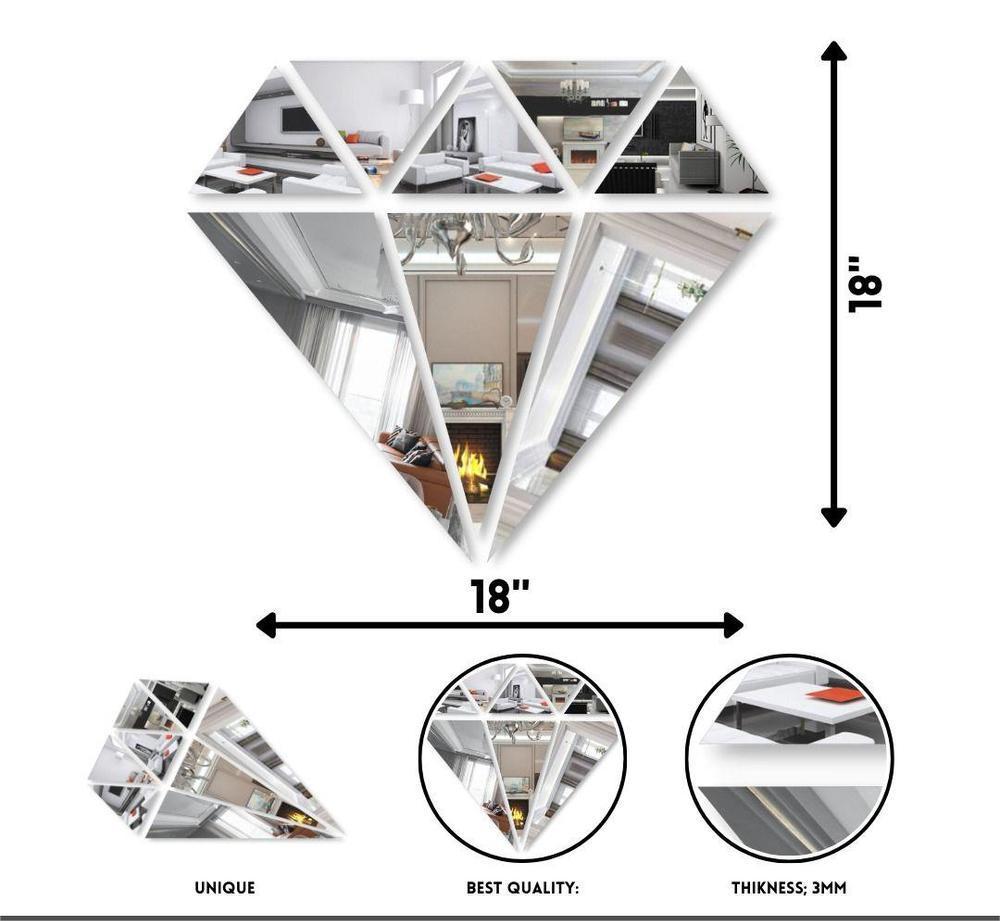 3D Acrylic Diamond Mirror Wall Decals - Self-Adhesive Geometric Art