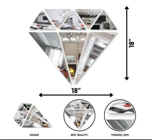 3D Acrylic Diamond Mirror Wall Decals - Self-Adhesive Geometric Art