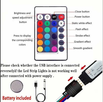 Multicolor LED USB Light Strip with Remote Control – 16.4 FT