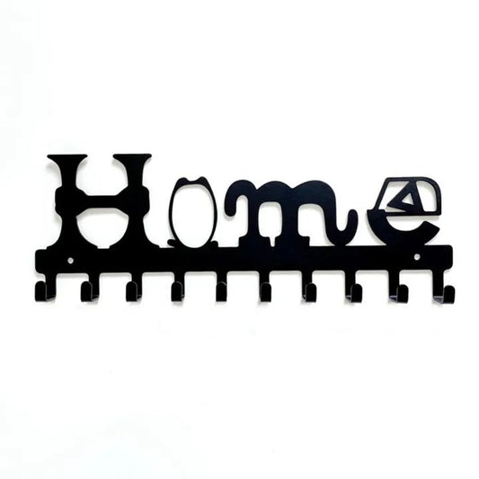 Wall Mounted Metal Key Holder Rack - 10 Hooks for Keys, Coats & Clothes