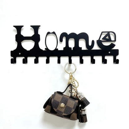 Wall Mounted Metal Key Holder Rack - 10 Hooks for Keys, Coats & Clothes