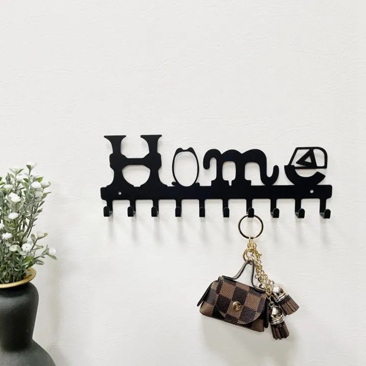Wall Mounted Metal Key Holder Rack - 10 Hooks for Keys, Coats & Clothes